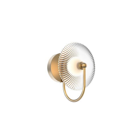 Alora Mood WV417801BGCR-UNV Hera 11-in Wall/Vanity Light - CCT: 3000K - Finish: Brushed Gold/Clear Ribbed Glass