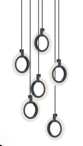 AFX Lighting HLOP08LAJUDBKRND6 Halo 6-Light LED Round Pendant, Wattage 108W, CCT Selectable, Voltage 120V, Black