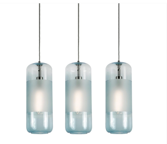 AFX Lighting HRP06MBSNAQLNR3 Hermosa 3-Light LED Linear Pendant Light - 120v - Satin Nickel / Aqua Glass
