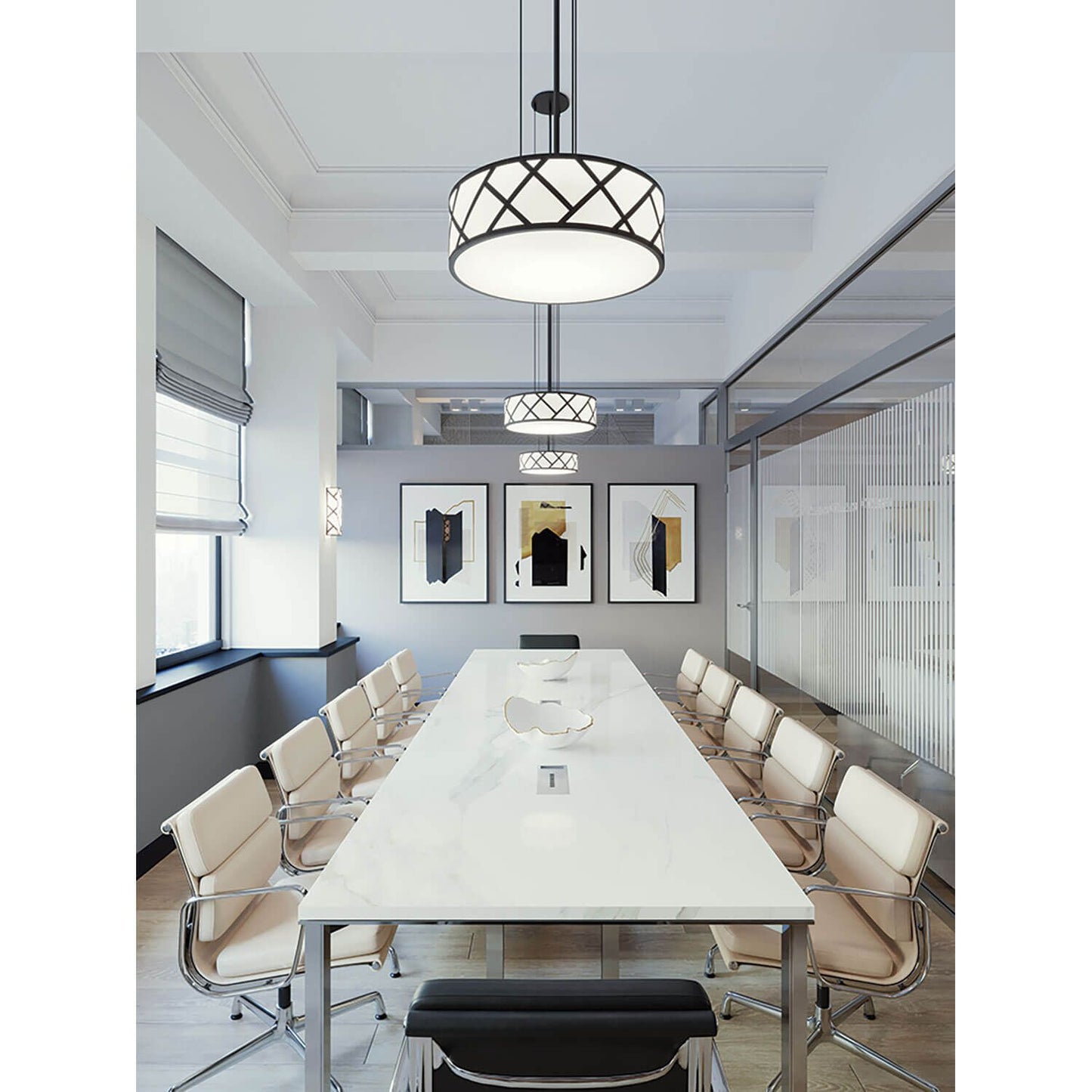 AFX Lighting HVNP21MBBK Haven 3 Light 21 Inch Pendant In Black With White Acrylic Diffuser