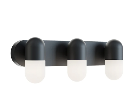 AFX Lighting IRVV2406LAJUDBK Irvine 3 Light 24 Inch Wide LED Vanity Light with Frosted Glass Shades, Watt 27W, Selectable 5CCT Black Finish