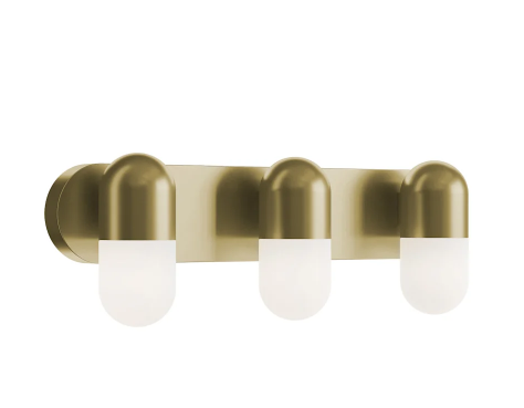 AFX Lighting IRVV2406LAJUDLB Irvine 3 Light 24 Inch Wide LED Vanity Light with Frosted Glass Shades, Watt 27W, Selectable 5CCT Light Antique Brass Finish
