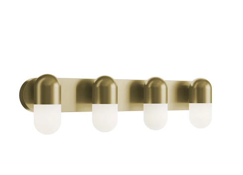AFX Lighting IRVV3206LAJUDLB Irvine 4 Light 33 Inch Wide LED Vanity Light with Frosted Glass Shades, Watt 36W, Selectable 5CCT Light Antique Brass Finish