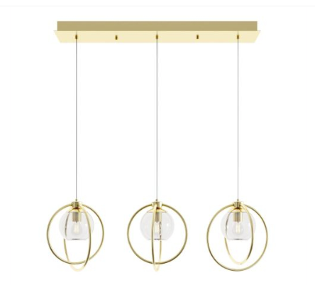AFX Lighting JAMP12MBSBLNR3 Jamie 3-Light LED Linear Pendant Light - 120V - Satin Brass Finish