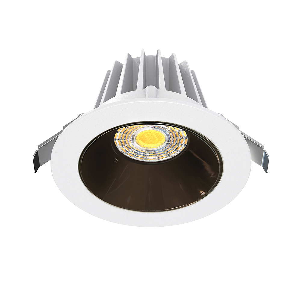 Lotus LED Lights JXL-COB04-R15W-5CCT-WH-4RR-SM-BC 4" Round Recessed LED Downlight - 15W 5CCT (2700K-5000K), TRIAC Dimmable, White Trim/ Black Chrome Reflector, Airtight, ETL-Certified for Insulated/Damp Ceilings