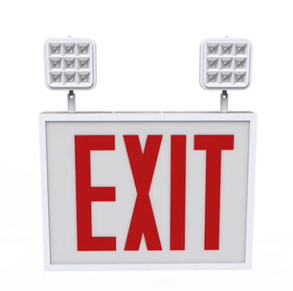 Keystone KT-EC-STCH1-WH1RW-SU Exit Combo | Steel | Chicago Compliant | Style 1 | White Color | Single Facing | Red Lettering | 6500K Dual Heads | Surface Mount | 120-277 Vac Input | Emergency Battery Backup