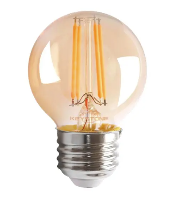 Keystone KT-LED4.5FG16-E26-822-A G16.5 Globe LED Filament Bulb, 40W Equivalent, E26 Medium Base, Wattage 4.5W, Color Temperature 2200K, Amber