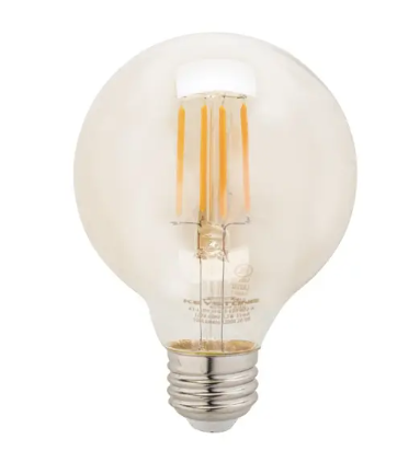 Keystone KT-LED5.5FG25-E26-822-A G25 Globe LED Filament Bulb, 60W Equivalent, E26 Medium Base, Wattage 5.5W, Color Temperature 2200K, Amber