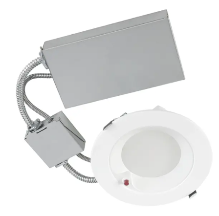 Keystone KT-RDLED38PS-10A-9CSF-VDIM-EM4 10" Round LED Commercial Downlight, Selectable Wattage, Multi-Color Temperature, Smooth Trim, Battery Backup, Voltage 120-277V, White