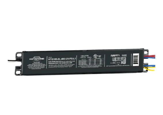 Keystone KTG100-2L-480-UV-PS-L1 Ballast for UV-C Germicidal Lamps - 1 or 2 Lamps - 480mA Output - 120-277V