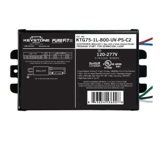 Keystone KTG75-1L-800-UV-PS-C2 Ballast for UV-C Germicidal Lamps - 1 Lamp - 800mA Output - 120-277V