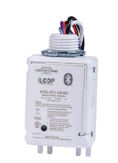 Keystone KTSL-FC1-UV-KO Bluetooth Mesh Wireless Fixture Controller for Smart Loop System. 120-277V. 3A Max Load with 0-10V Dimming