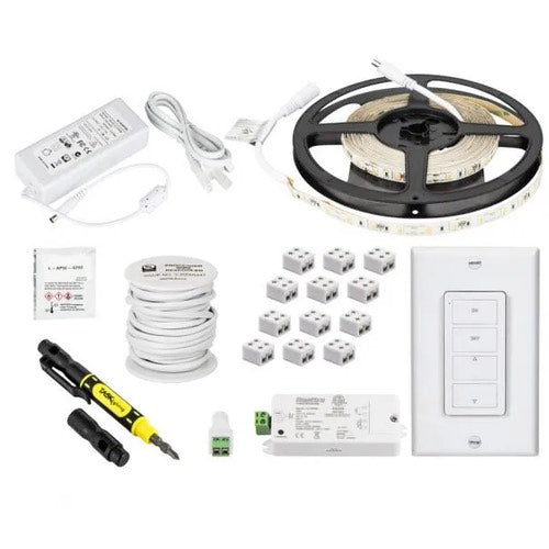Task Lighting L-RK1Z1A-16-27 16 Ft 12V 120 Lm/Ft LED Tape Light Wireless Controller Kit, Single-White, 1 Zone, 1 Area, Single-Zone Controller, 1.5 Watts/Ft, Accent Output, Waterproof IP65 Rated, CCT 2700K, Warm White