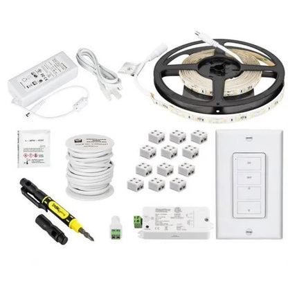 Task Lighting L-RK1Z1A-16-30 16 Ft 12V 120 Lm/Ft LED Tape Light Wireless Controller Kit, Single-White, 1 Zone, 1 Area, Single-Zone Controller, 1.5 Watts/Ft, Accent Output, Waterproof IP65 Rated, CCT 3000K, Soft White