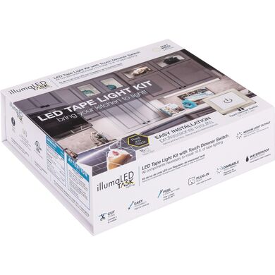 Task Lighting L-RTDRK-16-305P 5-Pack 16 Ft. 120 Lumens Per Foot Radiance Touch Dimmer Switch Tape Light Kit, 3000K Soft White, Retail Box