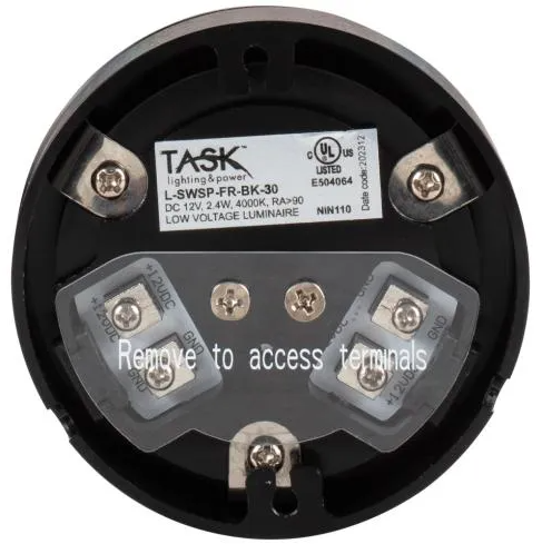 Task Lighting L-SWSP-FR-BK-30 180 Lumens/Fixture 12-volt Puck Light, Single-White, Black Finish, Soft White 3000K, Direct-Wire or Barrel Connection