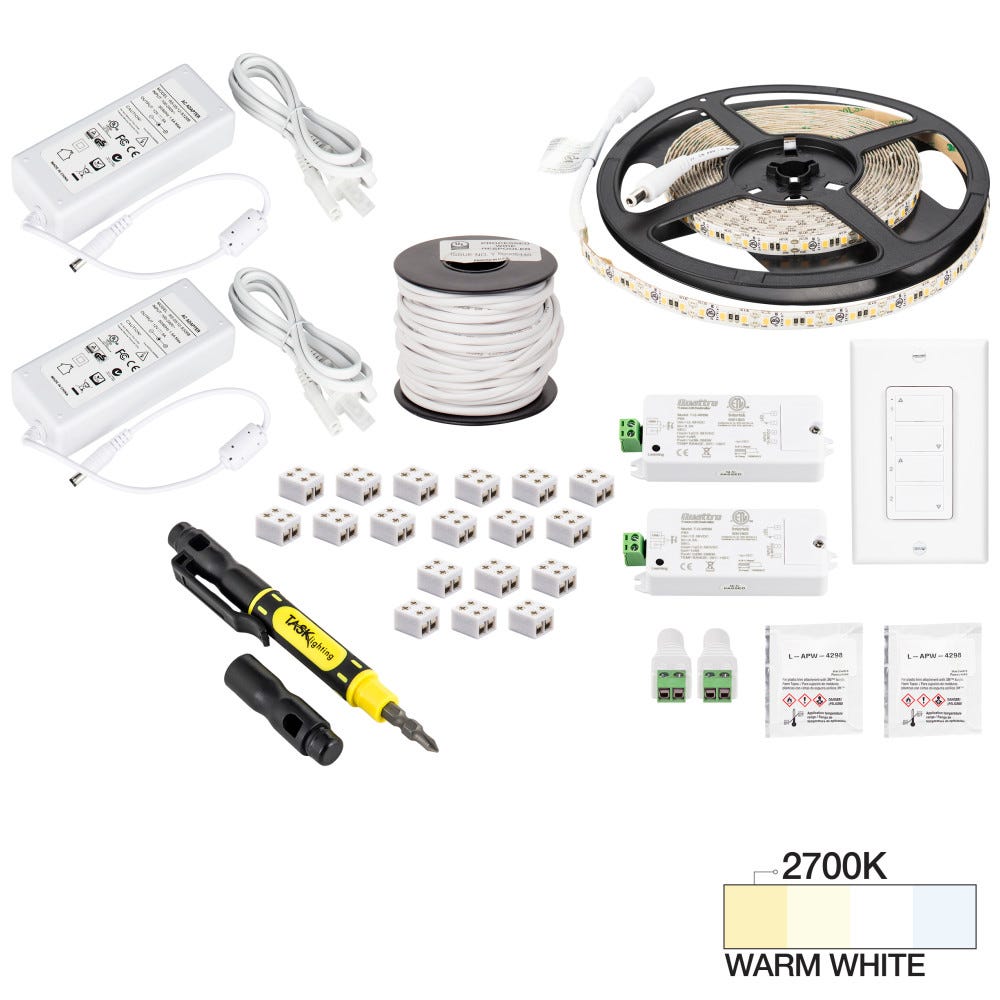 Task Lighting L-VK2Z2A-16-27 16 Ft.. 225 Lumens/Ft. 12-volt Standard Output Duo Wireless Controller Tape Light Kit, 2 Zone 2 Area, Single-White, Warm White 2700K