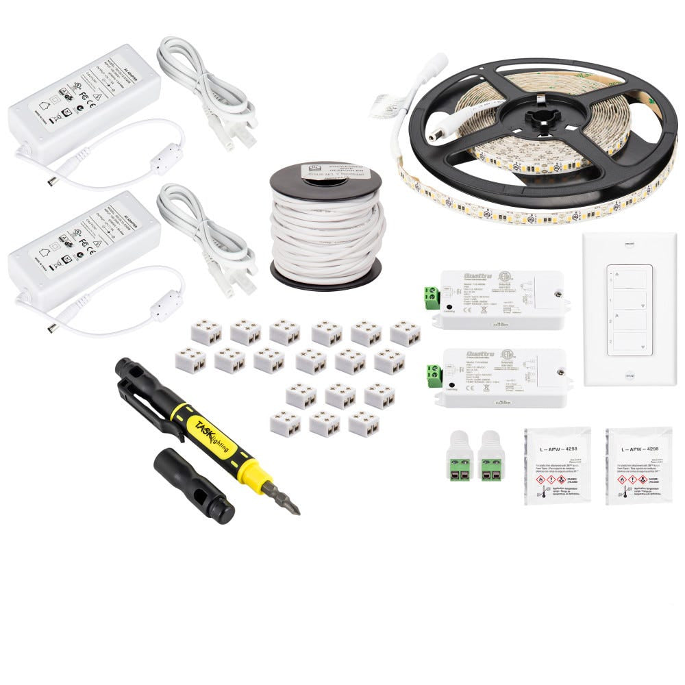 Task Lighting L-VK2Z2A-16-40 16 Ft.. 225 Lumens/Ft. 12-volt Standard Output Duo Wireless Controller Tape Light Kit, 2 Zone 2 Area, Single-White, Cool White 4000K