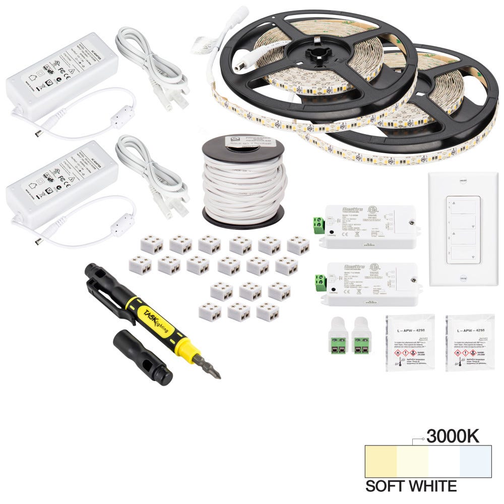 Task Lighting L-VK2Z2A-32-27 32 Ft.. 225 Lumens/Ft. 12-volt Standard Output Duo Wireless Controller Tape Light Kit, 2 Zone 2 Area, Single-White, Warm White 2700K