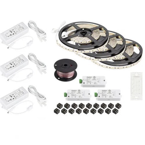 Task Lighting L-VK3Z3A-49-40 49 Ft 12V 225 Lm/Ft LED Tape Light Wireless Controller Kit, Single-White, 4 Zone, 4 Area, Four-Zone Controller, 2.8 Watts/Ft, Standard Output, Waterproof IP65 Rated, CCT 4000K, Cool White