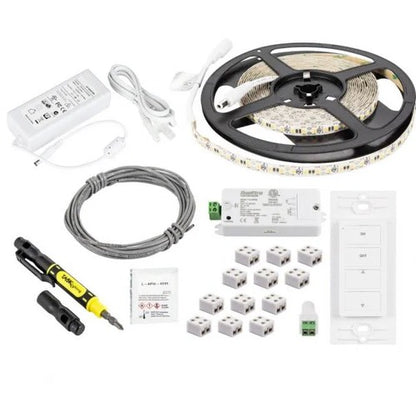 Task Lighting L-VUK1Z1A-16-27 16 Ft 12V 225 Lm/Ft LED Tape Light Wireless Kit, Single-White, 1 Zone, 1 Area, Single-Zone Controller, 2.8 Watts/Ft, Standard Output, Waterproof IP65 Rated, CCT 2700K, Warm White