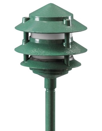 Orbit L2030-GN-F-WW Led Outdoor 3-tier Pagoda Frosted Lens Cast Aluminum, Wattage 2w, Voltage 12V, Color Temperature 3000K, Green Finish