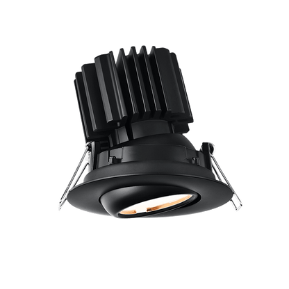Lotus LED Lights L3G-RFW-BK-RF50-1895 Tangra 3" Gimbal Round Flat Wide Trim - DTW 3000K to 1800K -  50° Beam - Black Trim, Reflector W/Frosted Glass - CRI95