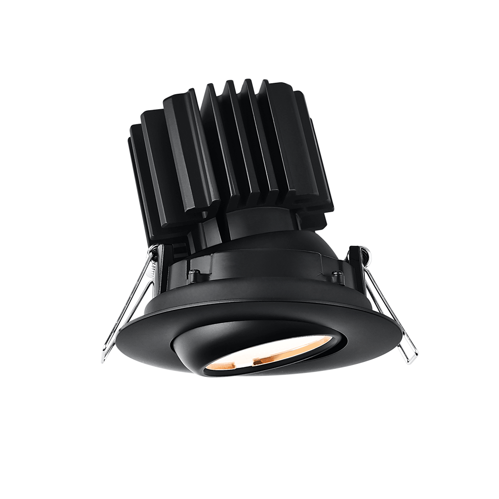 Lotus LED Lights L3G-RFW-BK-RS20-1895 Tangra 3" Gimbal Round Flat Wide Trim - DTW 3000K to 1800K -  20° Beam - Black Trim, Reflector W/Semi Frosted Glass - CRI95