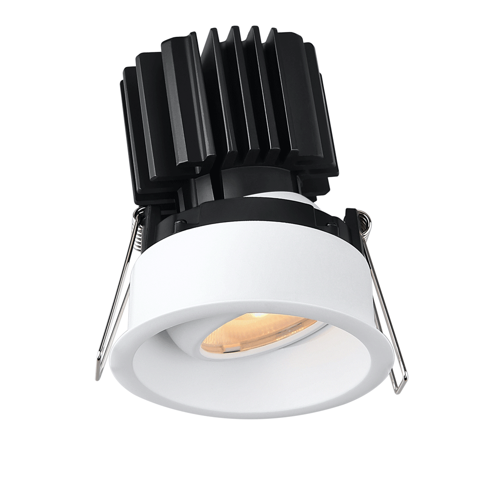 Lotus LED Lights L3G-RRT-WH-RF50-3K98 Tangra 3" Gimbal Round Recessed Thin Trim – CCT 3000K – 50° Beam – White Trim – Frosted Glass Reflector – CRI98