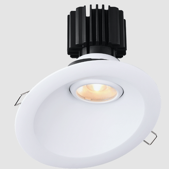 Lotus LED Lights L3G-RST-WH-RF50-3K98 Tangra 3" Gimbal Round Recessed Standard Trim – CCT 3000K – 50° Beam – White Trim – Frosted Glass Reflector – CRI98