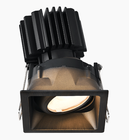 Lotus LED Lights L3G-SRT-BR-LB24-1895 Tangra 3 Inch Gimbal Square Recessed Thin Bronze Trim Lens Black 24° DTW 30K to 18K CRI95