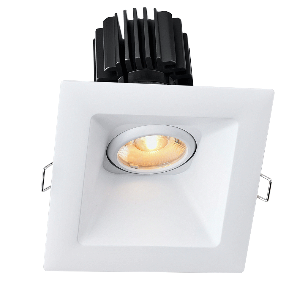 Lotus LED Lights L3G-SSW-WH-RF60-1895 3" Tangra LED Gimbal Square Sloped Wide Trim - Color Temperature: Dim To Warm(3000K-1800K)- Reflector With Frosted Glass - Beam Angle: 60° - Finish: White