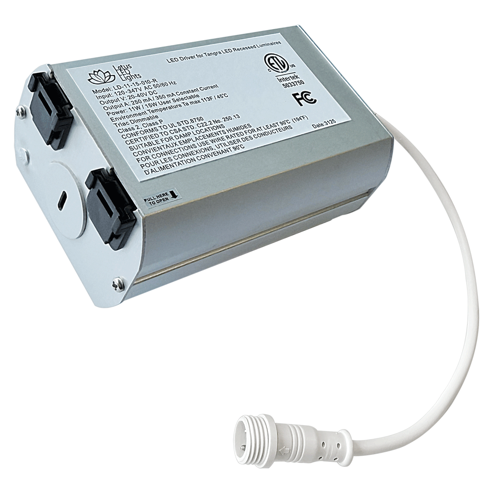 Lotus LED Lights LD-11-15-010-R-FP Full Price 0-10V Dimmable Driver for Tangra Fixtures - 11W-15W Selectable - Voltage: 120V-347V - with Residential Connectors
