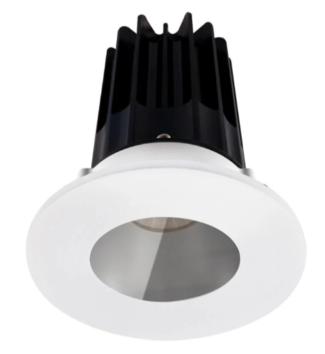 Lotus LED Lights LED-2-S15W-27K-2RRCH-2RST 2" High Output Round Recessed LED Designer Series Downlight  – 15W – 2700K – 980 lm – 38° Beam Angle – 90+ CRI – Chrome Reflector – White Shower Trim