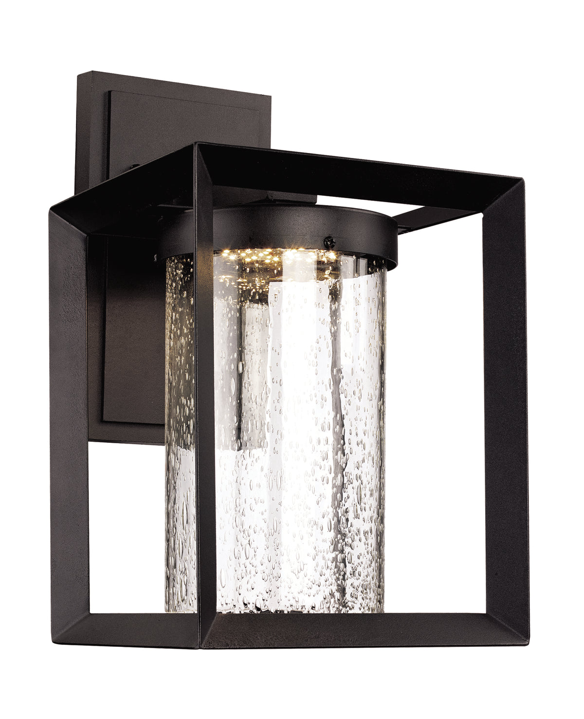 Trans Globe Lighting LED-50162 BK Taylor black integrated LED outdoor wall lantern with seeded glass