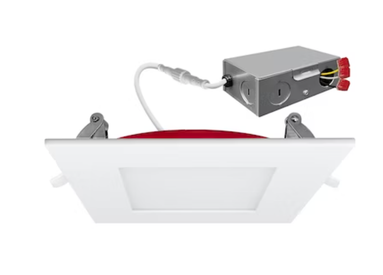 EnvisionLED LED-SL-PNL-4SQ-12W-5CCT-FR-WH 4" External J-Box Square Downlight: Slim-Line Fire Rated, 12W, 840lm, 120V
