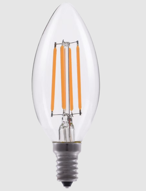 Eiko LED4WB11E12/FIL/827-DIM-G7 LED Advantage Filament B11 320°, Wattage 4W, Lumens 300 lm, Dimmable, Color Temperature 2700K, 80CRI, E12, 120VAC Clear