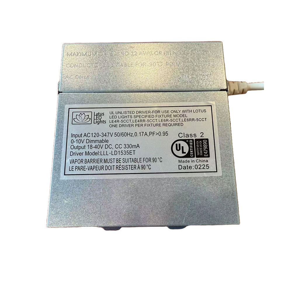 Lotus LED Lights LLL-LD1535-ET-FP  Full Price  120V–347V 0–10V Dimmable Driver – Constant Current – 330mA Output – for LE4R, LE4RR, LE6R, LE6RR