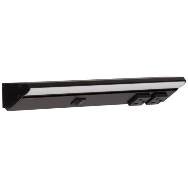 Task Lighting LP12QD4NDBBK30 12.5" Lighted Power Strip w/ Switch - 2 Black Single Receptacles - CCT 3000K - 400 Lumens - 120V - Black Finish