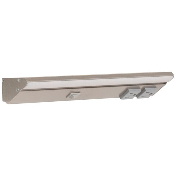 Task Lighting LP12QD4NDGSN50 12.5" Lighted Power Strip w/ Switch - 2 Gray Single Receptacles - Color Temperature 5000K - Lumens 400 lm - Voltage 120V - Satin Nickel Finish