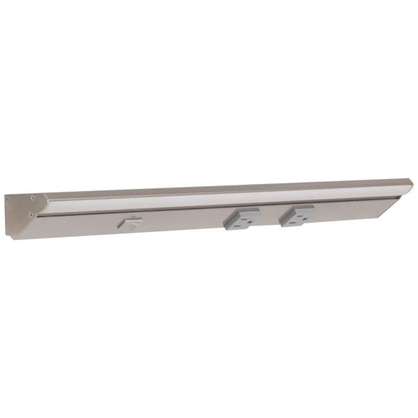 Task Lighting LP18QD6NDGSN27 18.5" Lighted Power Strip w/ Switch, 2 Gray Single Receptacles, Color Temperature 2700K, 600 Lumens, Voltage 120V, Satin Nickel