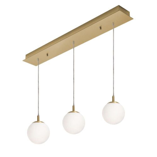 AFX Lighting LRTP07MBSBLNR3 Loretto 3 Light 36 Inch Multi-Port Pendant In Satin Brass With White Glass Diffuser