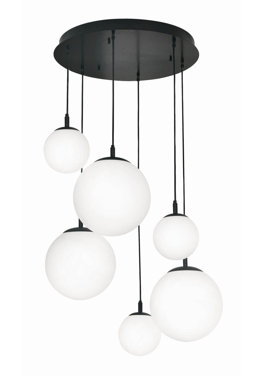 AFX Lighting LRTP99MBBKRND6 Loretto 6 Light 27 Inch Multi-Port Round Pendant In Black With White Glass Diffuser