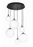 AFX Lighting LRTP99MBBKRND6 Loretto 6 Light 27 Inch Multi-Port Round Pendant In Black With White Glass Diffuser