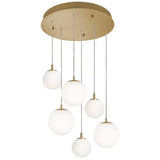 AFX Lighting LRTP99MBSBRND6 Loretto 6 Light 27 Inch Multi-Port Round Pendant In Satin Brass With White Glass Diffuser