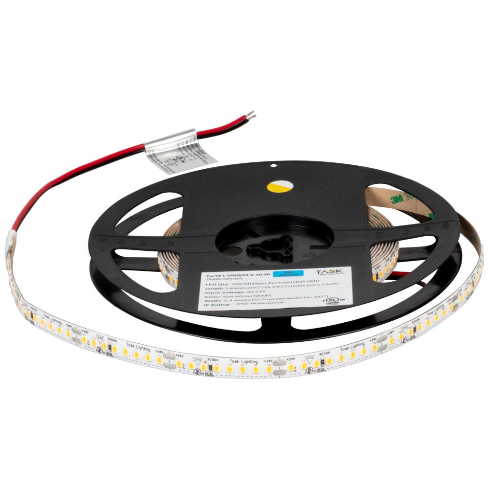 Task Lighting LS600W24V016-40 16 Ft, 600 Lumens/Ft. 24-volt Higher Output LED Tape Light, Single-White, Cool White 4000K