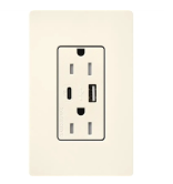 Lutron LTR-15-ACTR-BE New Architectural 15A Tamper Resistant Duplex Dual Type A and C USB Receptacle, Wallplate Not Included, Beige Finish