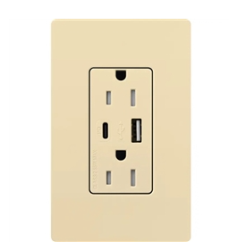 Lutron LTR-15-ACTR-IV New Architectural 15A Tamper Resistant Duplex Dual Type A and C USB Receptacle, Wallplate Not Included, Ivory