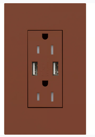 Lutron LTR-15-ACTR-SI New Architectural 15A Tamper Resistant Duplex Dual Type A and C USB Receptacle, Wallplate Not Included, Senna