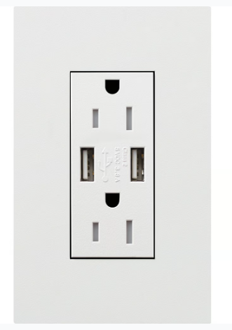 Lutron LTR-15-ACTR-WH New Architectural 15A Tamper Resistant Duplex Dual Type A and C USB Receptacle, Wallplate Not Included, White